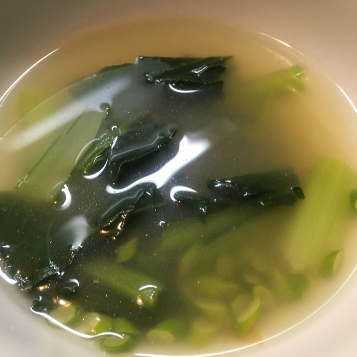 にんにくの芽、小松菜の味噌汁